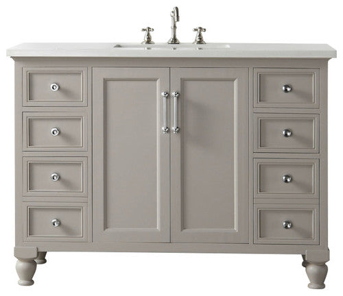 48" Wood Sink Vanity With Quartz Top, No Faucet