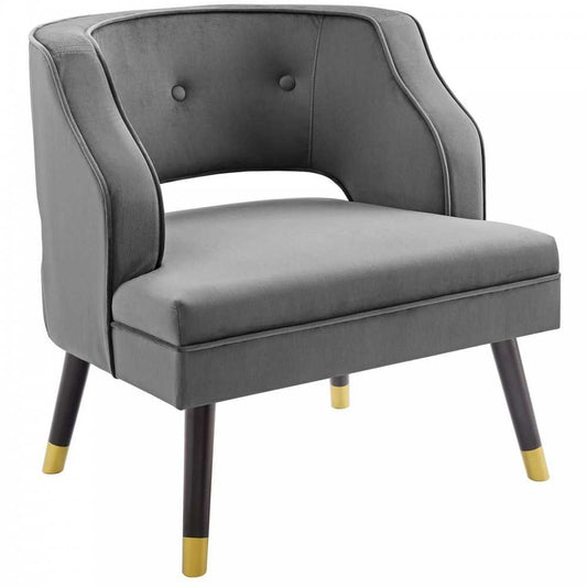 Traipse Button Tufted Open Back Performance Velvet Armchair, Gray