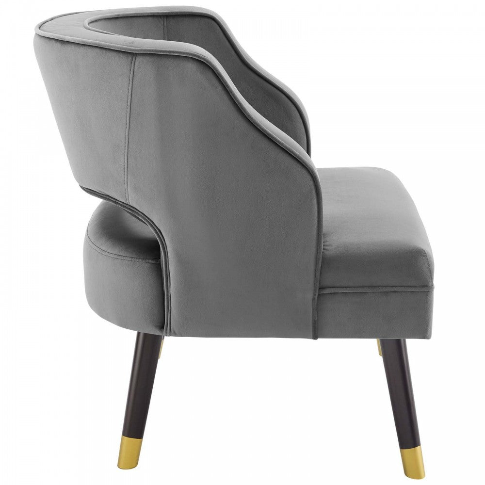 Traipse Button Tufted Open Back Performance Velvet Armchair, Gray