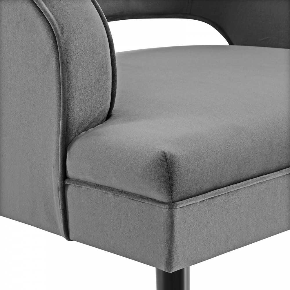 Traipse Button Tufted Open Back Performance Velvet Armchair, Gray