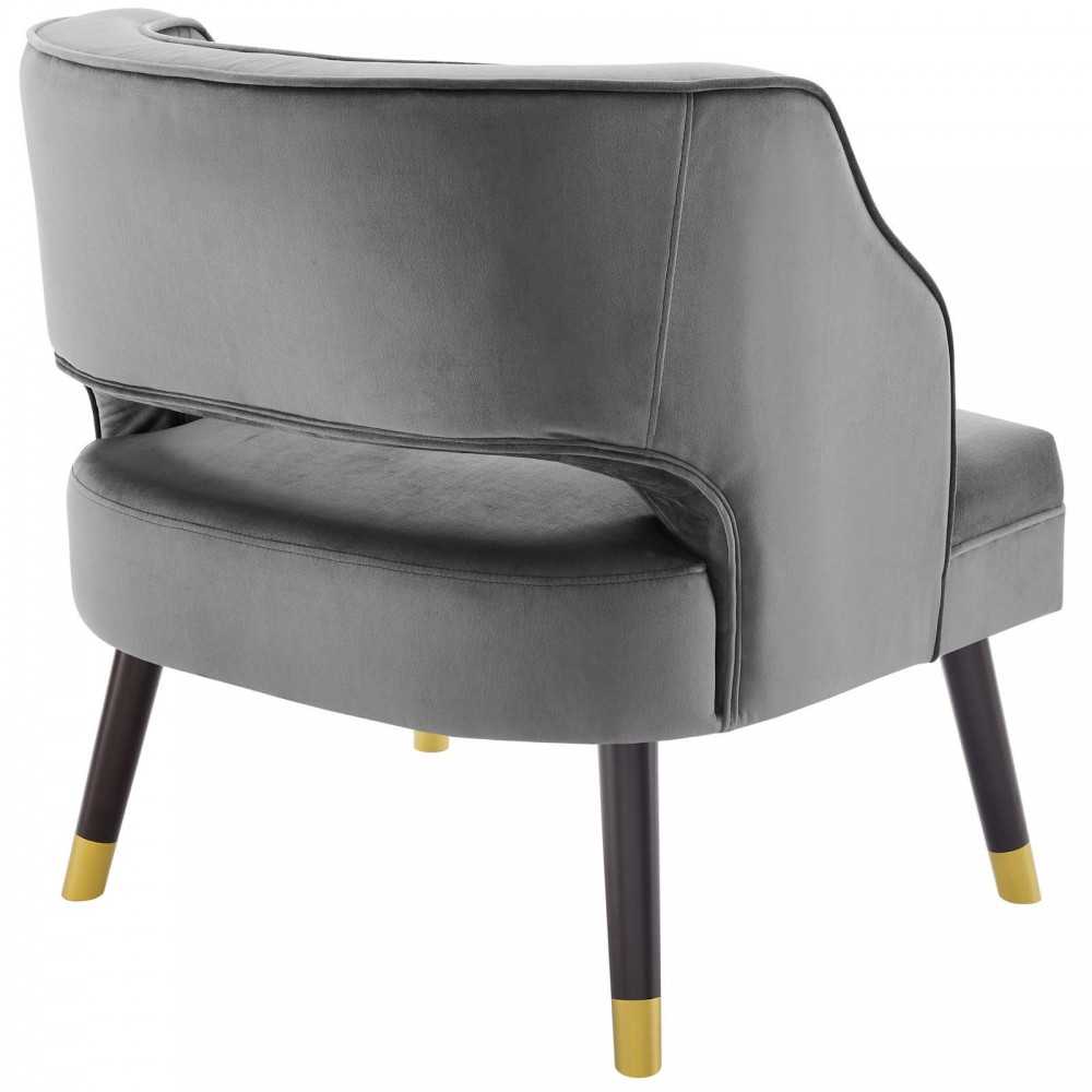Traipse Button Tufted Open Back Performance Velvet Armchair, Gray
