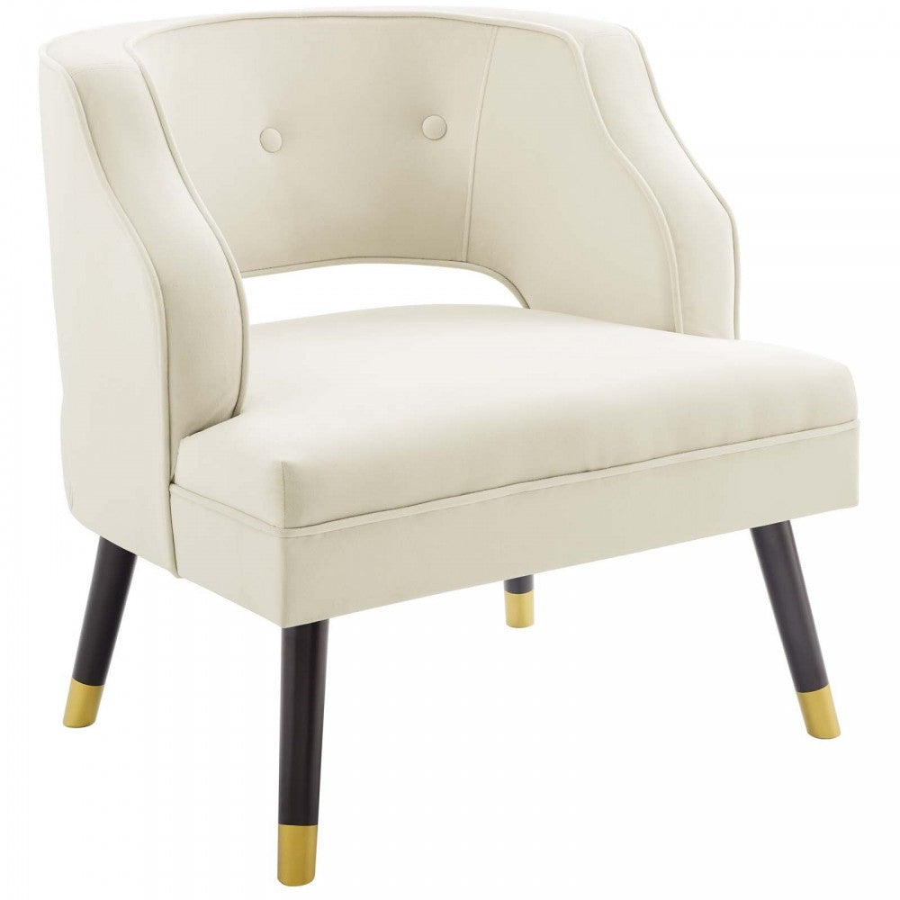 Traipse Button Tufted Open Back Performance Velvet Armchair, Ivory