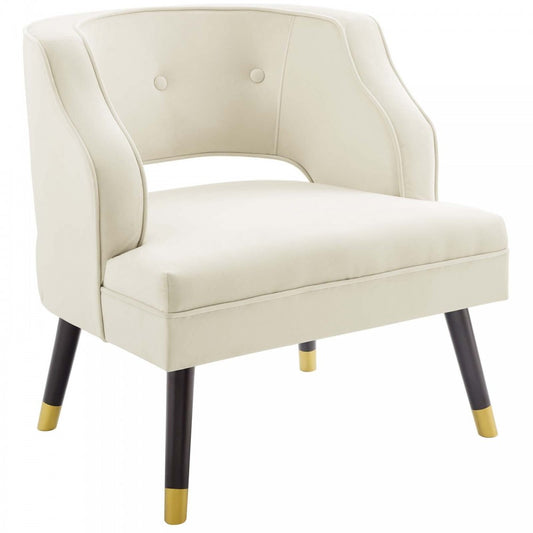 Traipse Button Tufted Open Back Performance Velvet Armchair, Ivory