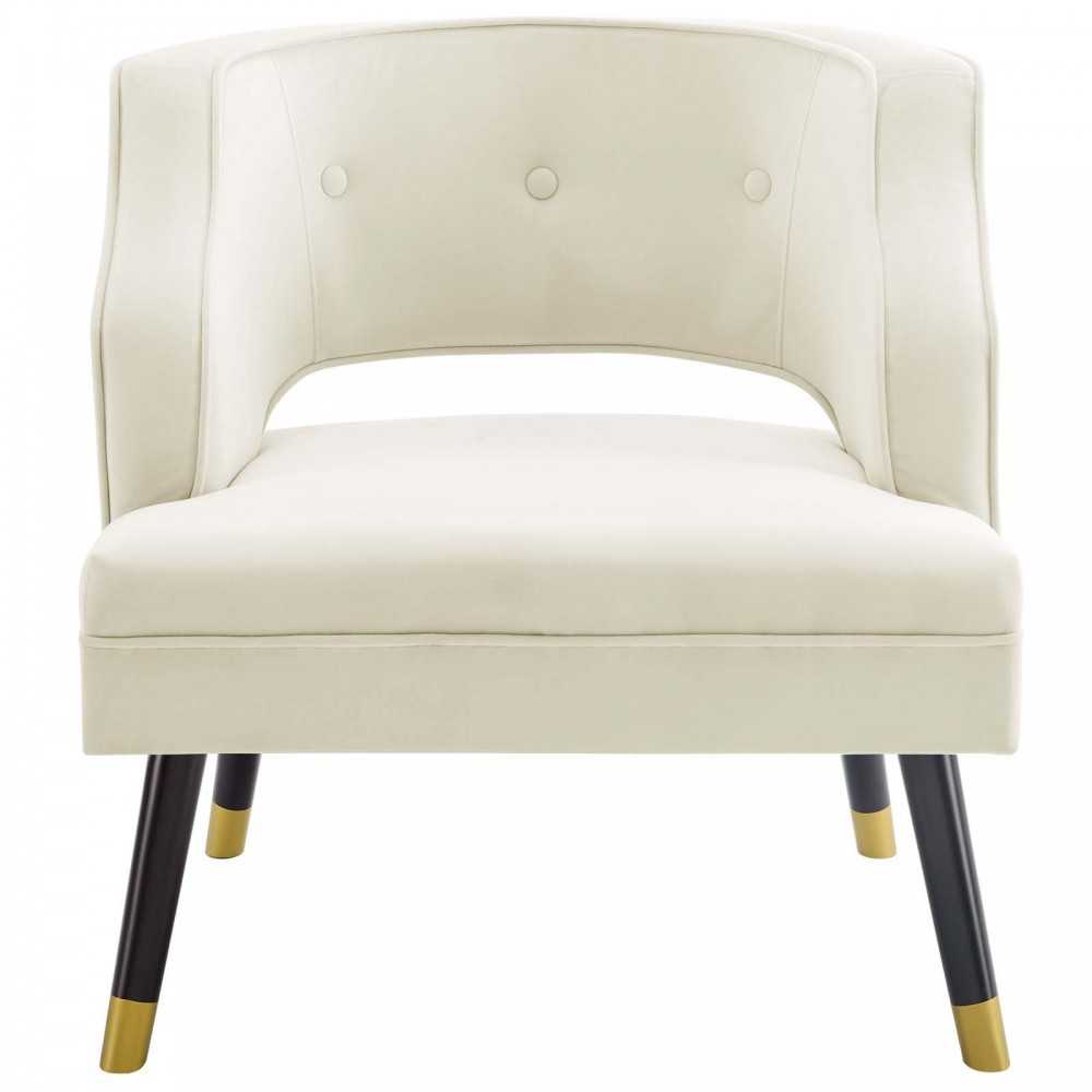 Traipse Button Tufted Open Back Performance Velvet Armchair, Ivory