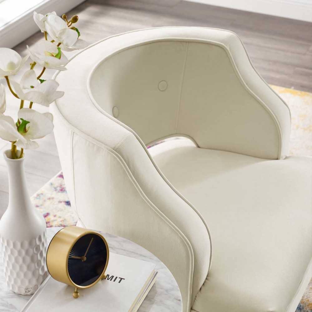 Traipse Button Tufted Open Back Performance Velvet Armchair, Ivory