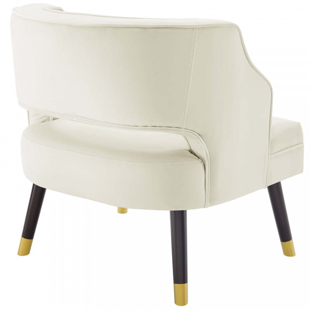 Traipse Button Tufted Open Back Performance Velvet Armchair, Ivory
