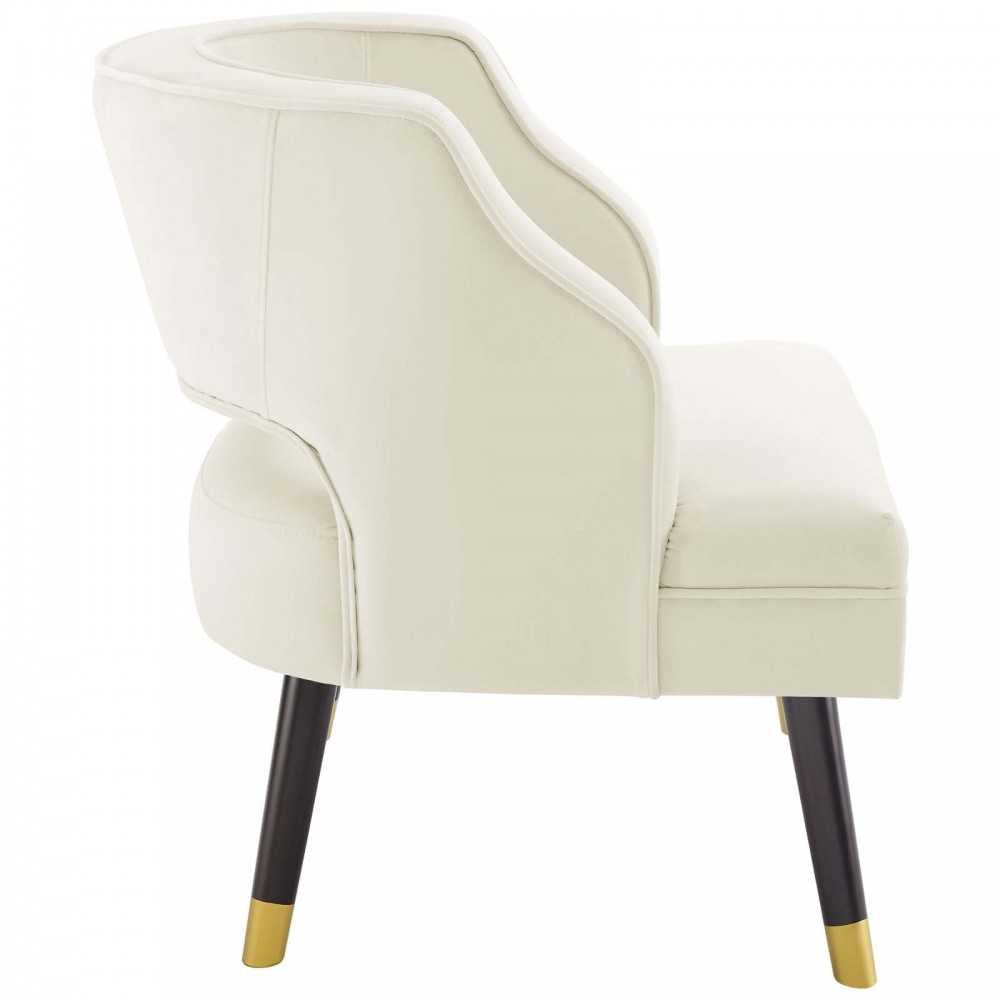 Traipse Button Tufted Open Back Performance Velvet Armchair, Ivory