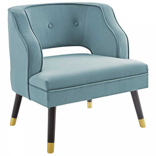 Traipse Button Tufted Open Back Performance Velvet Armchair, Light Blue