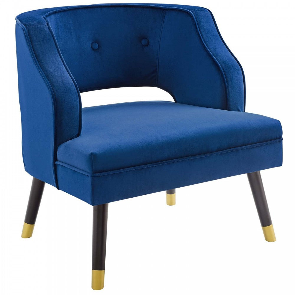 Traipse Button Tufted Open Back Performance Velvet Armchair, Navy