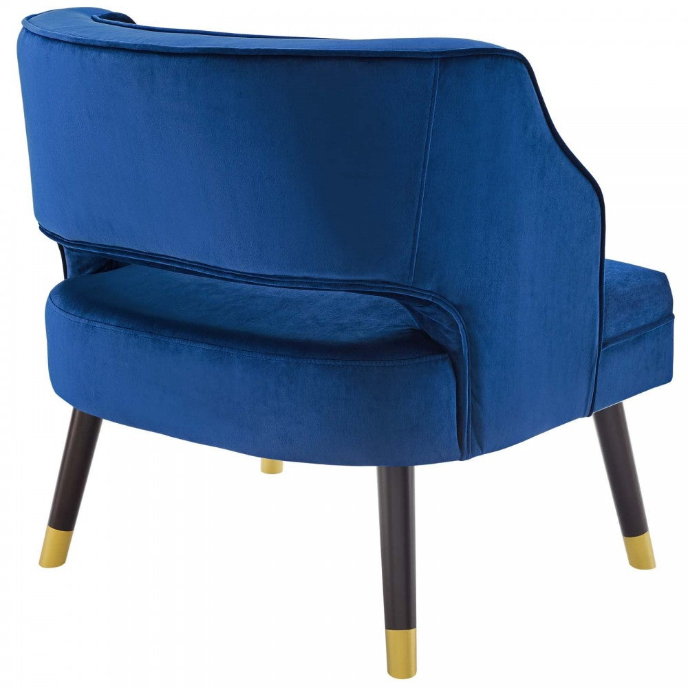Traipse Button Tufted Open Back Performance Velvet Armchair, Navy