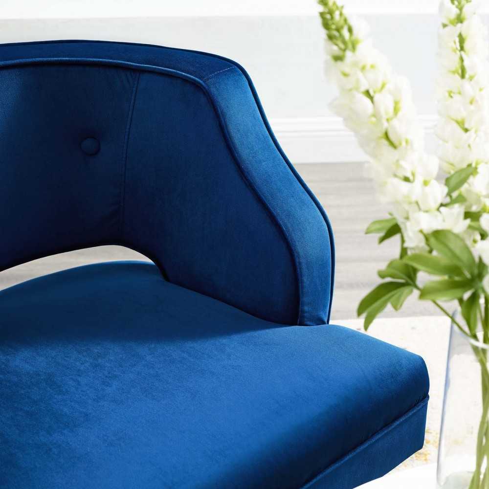 Traipse Button Tufted Open Back Performance Velvet Armchair, Navy