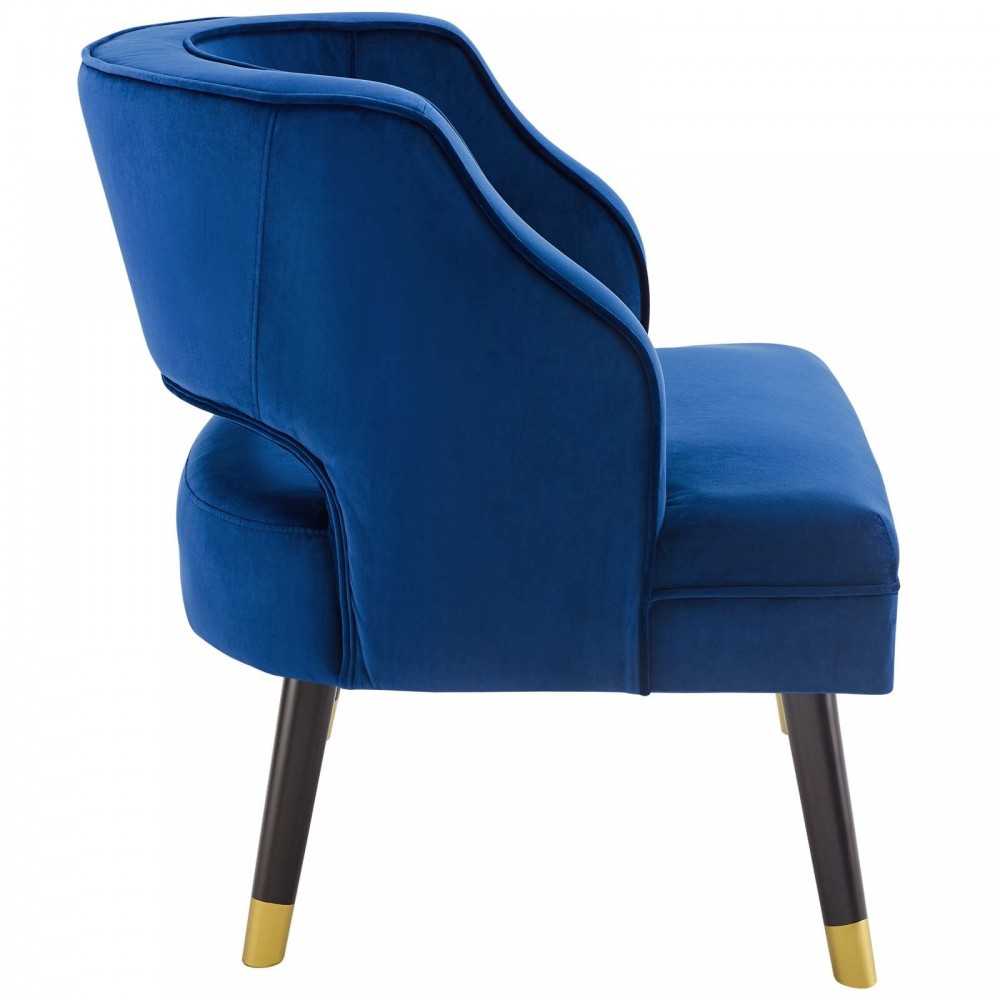 Traipse Button Tufted Open Back Performance Velvet Armchair, Navy