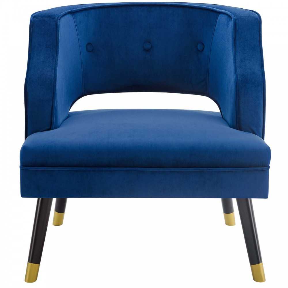 Traipse Button Tufted Open Back Performance Velvet Armchair, Navy