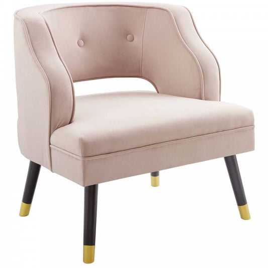 Traipse Button Tufted Open Back Performance Velvet Armchair, Pink