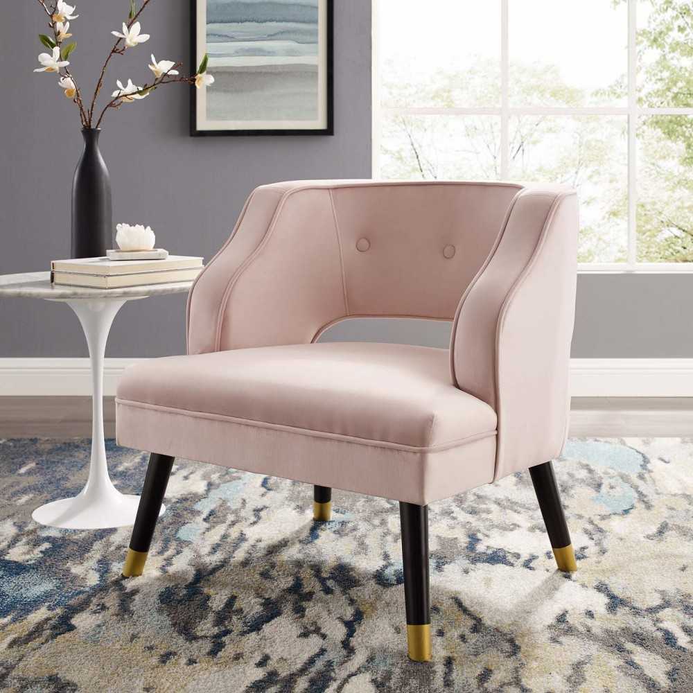 Traipse Button Tufted Open Back Performance Velvet Armchair, Pink