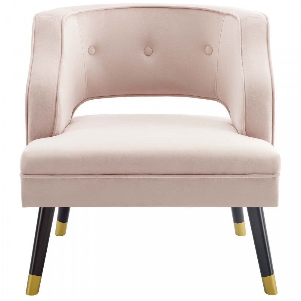 Traipse Button Tufted Open Back Performance Velvet Armchair, Pink