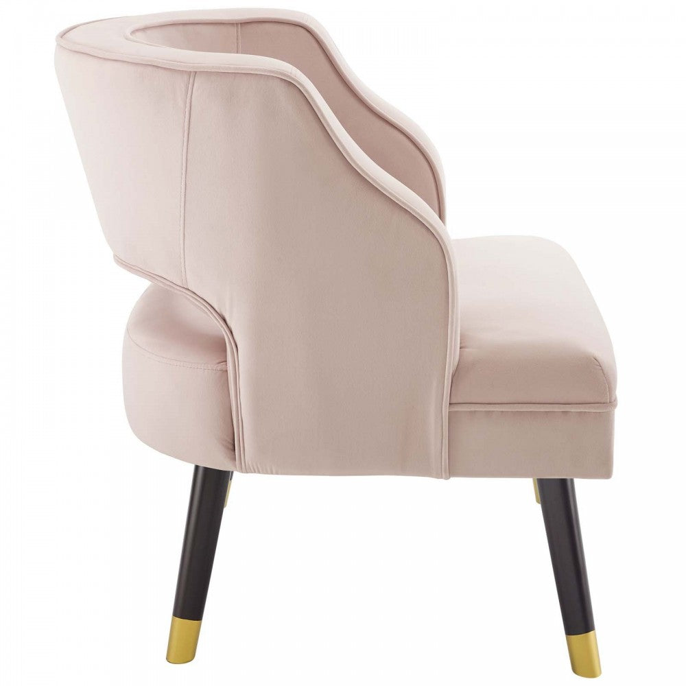 Traipse Button Tufted Open Back Performance Velvet Armchair, Pink
