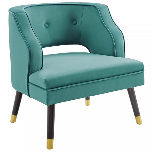 Traipse Button Tufted Open Back Performance Velvet Armchair, Teal