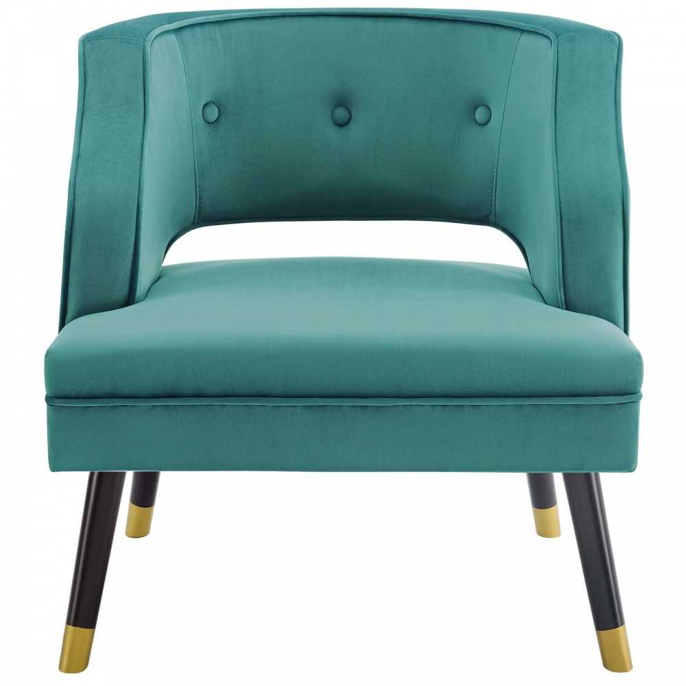 Traipse Button Tufted Open Back Performance Velvet Armchair, Teal