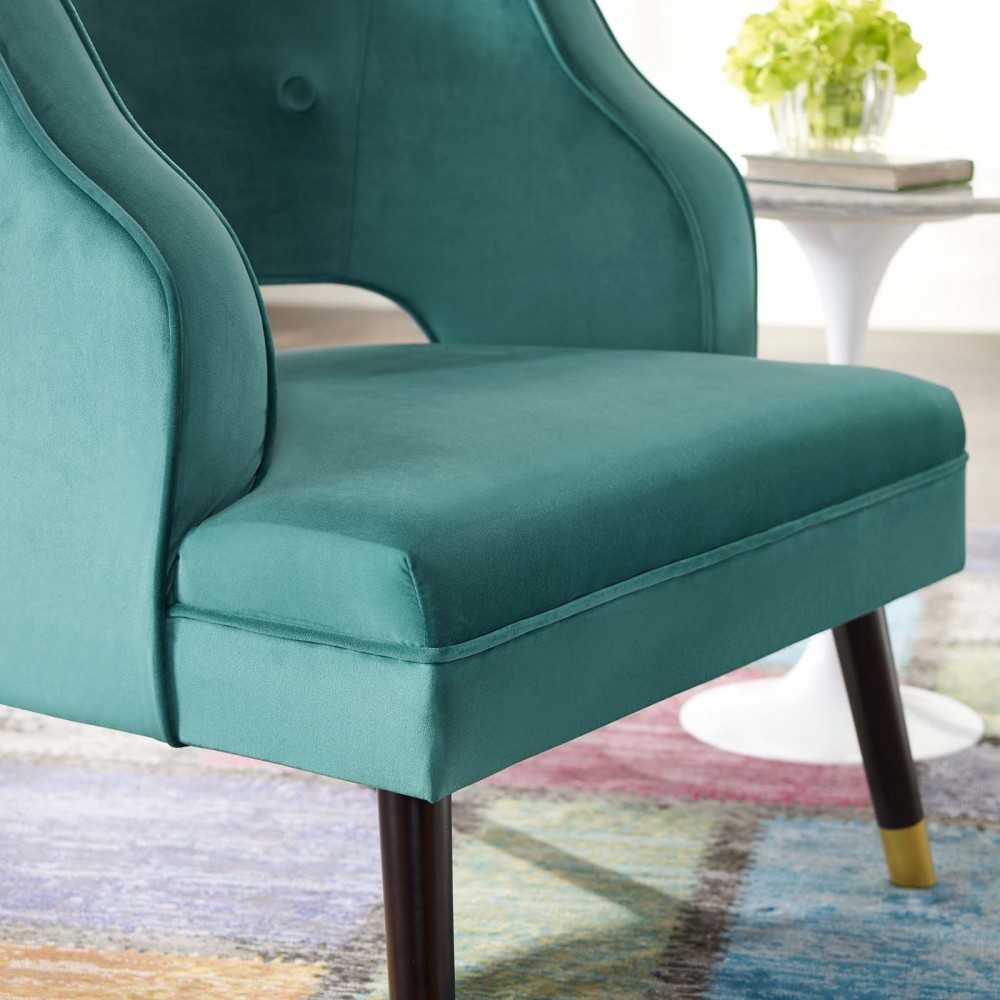 Traipse Button Tufted Open Back Performance Velvet Armchair, Teal