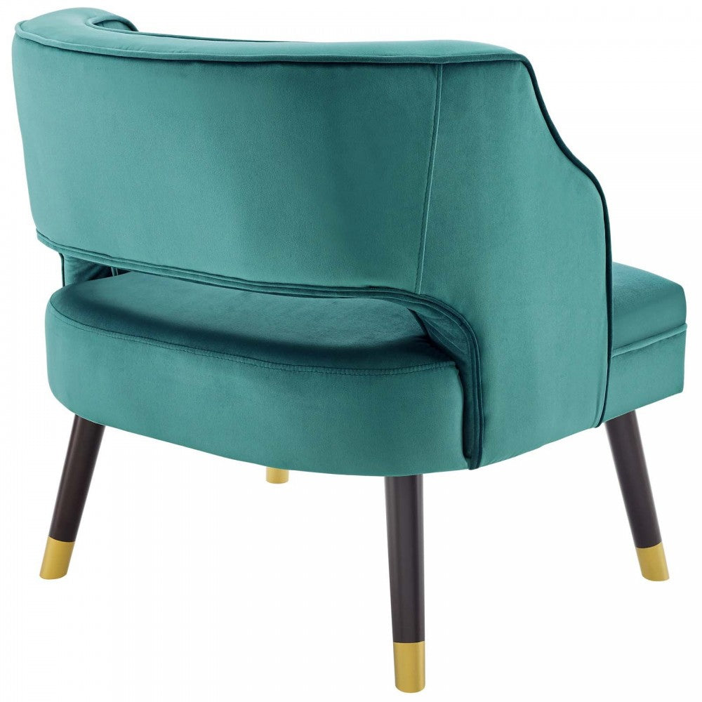 Traipse Button Tufted Open Back Performance Velvet Armchair, Teal