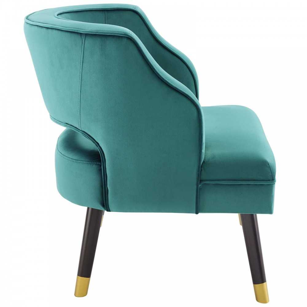 Traipse Button Tufted Open Back Performance Velvet Armchair, Teal