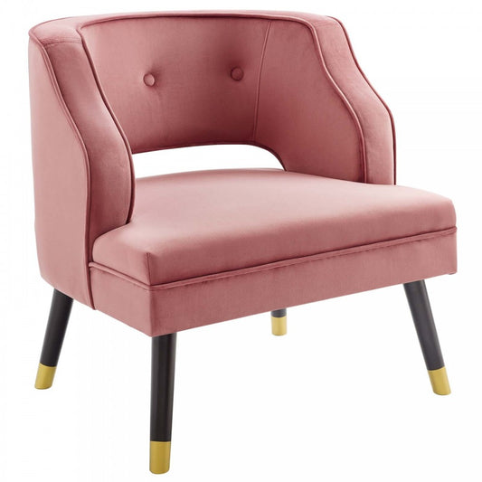 Traipse Button Tufted Open Back Performance Velvet Armchair, Dusty Rose