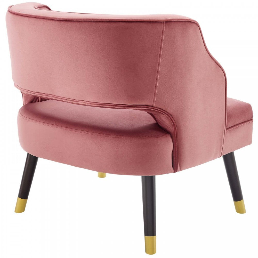 Traipse Button Tufted Open Back Performance Velvet Armchair, Dusty Rose