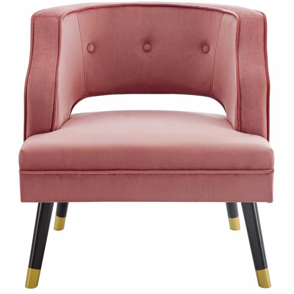 Traipse Button Tufted Open Back Performance Velvet Armchair, Dusty Rose