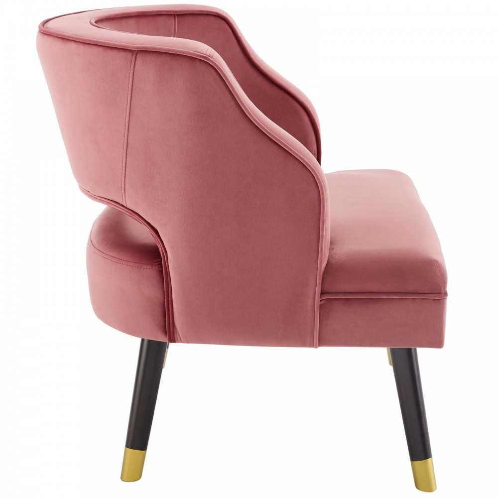 Traipse Button Tufted Open Back Performance Velvet Armchair, Dusty Rose
