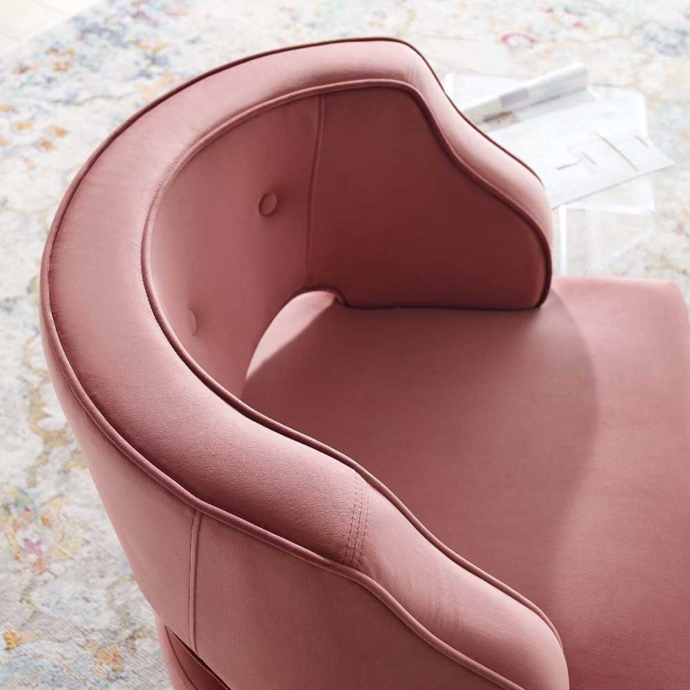 Traipse Button Tufted Open Back Performance Velvet Armchair, Dusty Rose