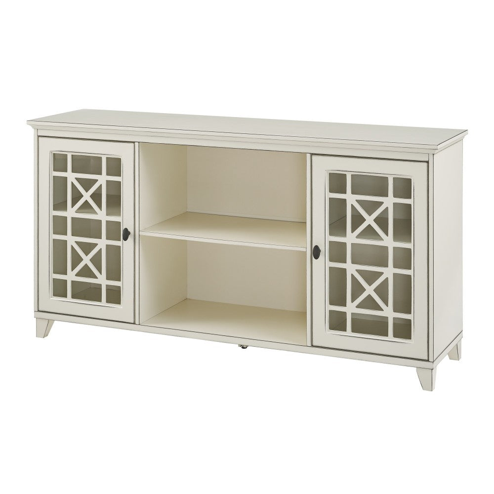 Transitional 2 Door Fretwork Sideboard - Antique White