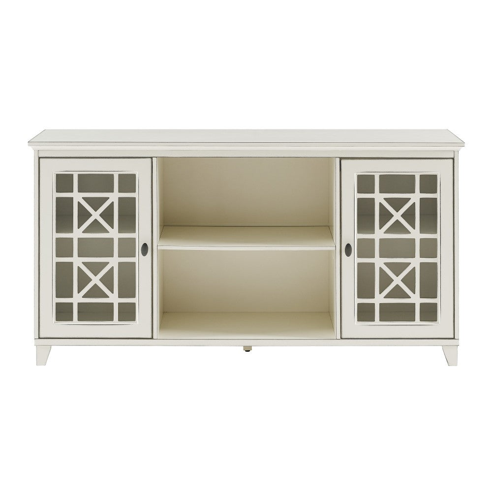 Transitional 2 Door Fretwork Sideboard - Antique White