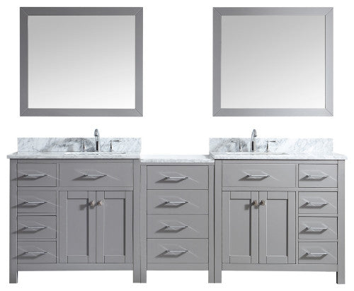 93" Double Bath Vanity in Cashmere Grey,Marble Top and Square Sink,Mirrors