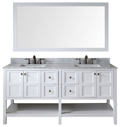 Winterfell 72" Double Bathroom Vanity in White with Marble Top and Square Sink with Mirror