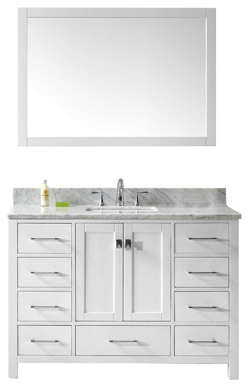 Caroline Avenue 48" Single Vanity White, Marble Top, Square Sink, Mirror