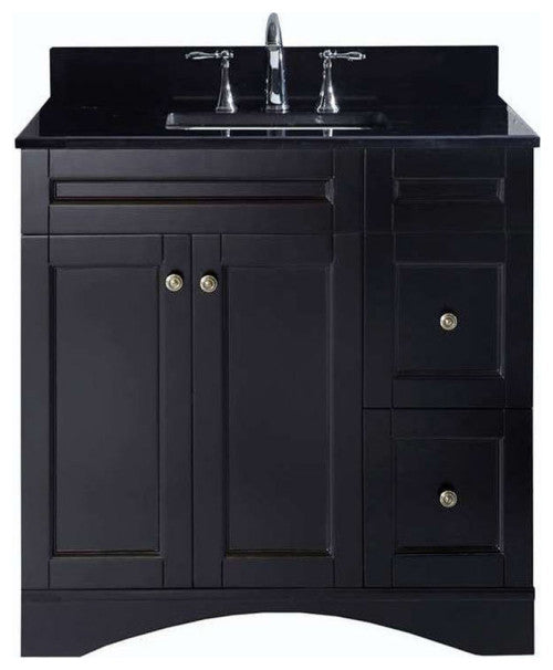 Elise 36" Single Bath Vanity in Espresso,Black Galaxy Granite Top,Square Sink