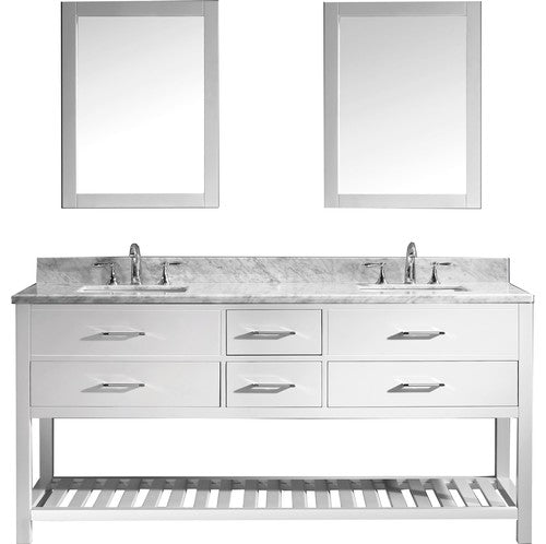 Caroline Estate 72" Double Bath Vanity, White, Top, Sink, Faucet, Mirrors