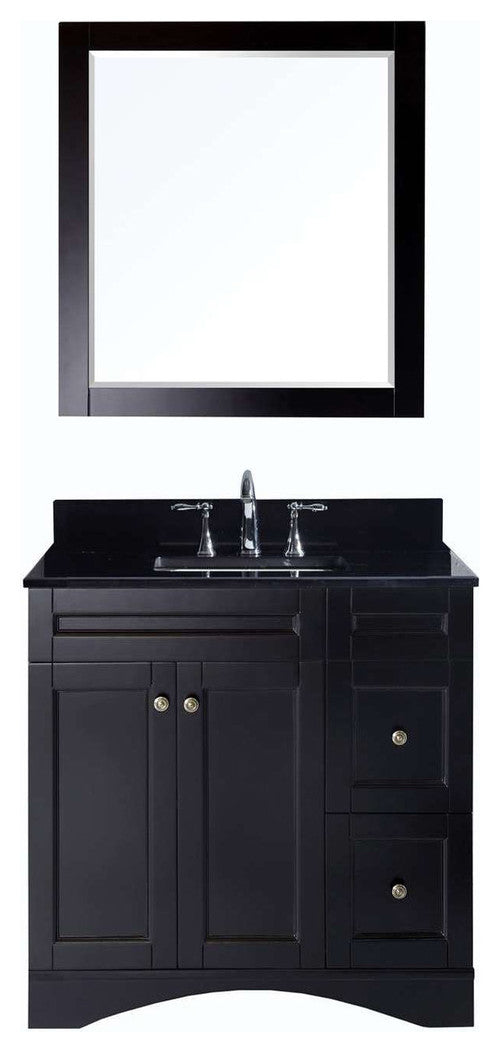 36" Single Bathroom Vanity, Black Galaxy Granite Top, Square Sink, Mirror