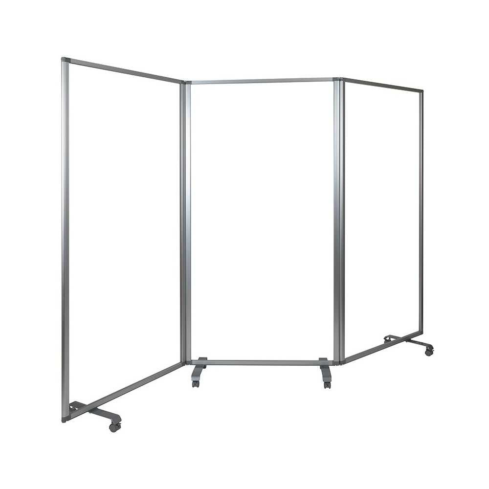 Transparent Acrylic Mobile Partition with Lockable Casters, 72"H x 36"L (3 Sections Included)