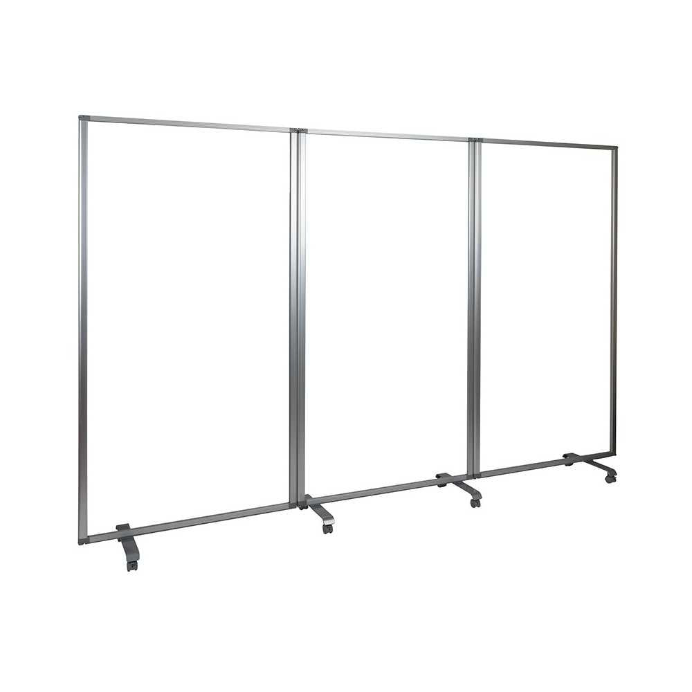 Transparent Acrylic Mobile Partition with Lockable Casters, 72"H x 36"L (3 Sections Included)