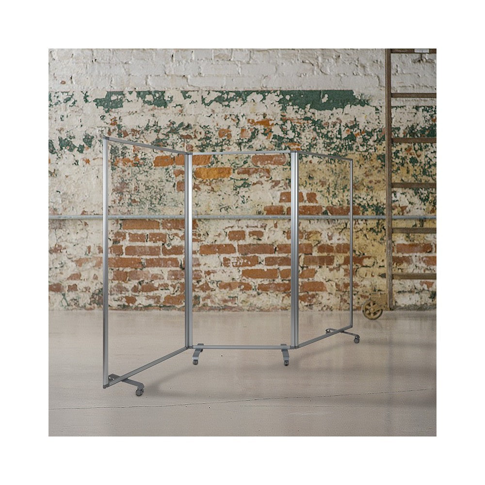 Transparent Acrylic Mobile Partition with Lockable Casters, 72"H x 36"L (3 Sections Included)