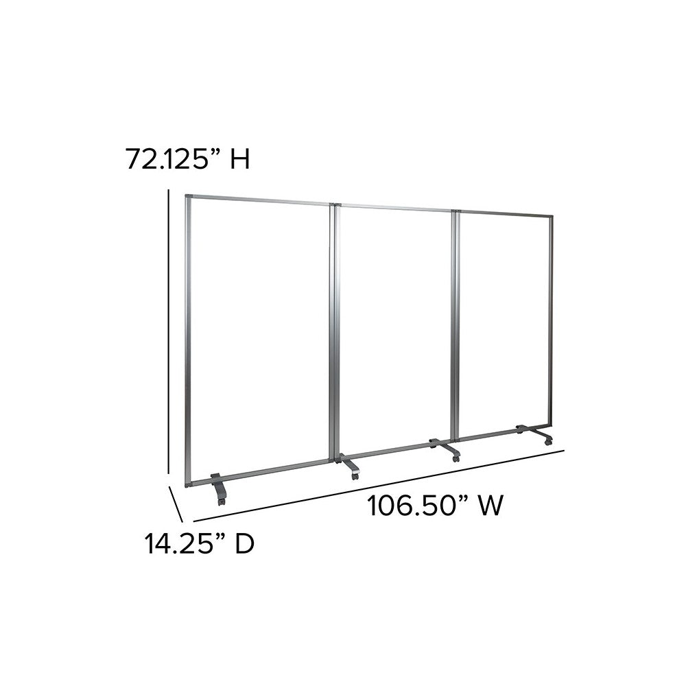 Transparent Acrylic Mobile Partition with Lockable Casters, 72"H x 36"L (3 Sections Included)