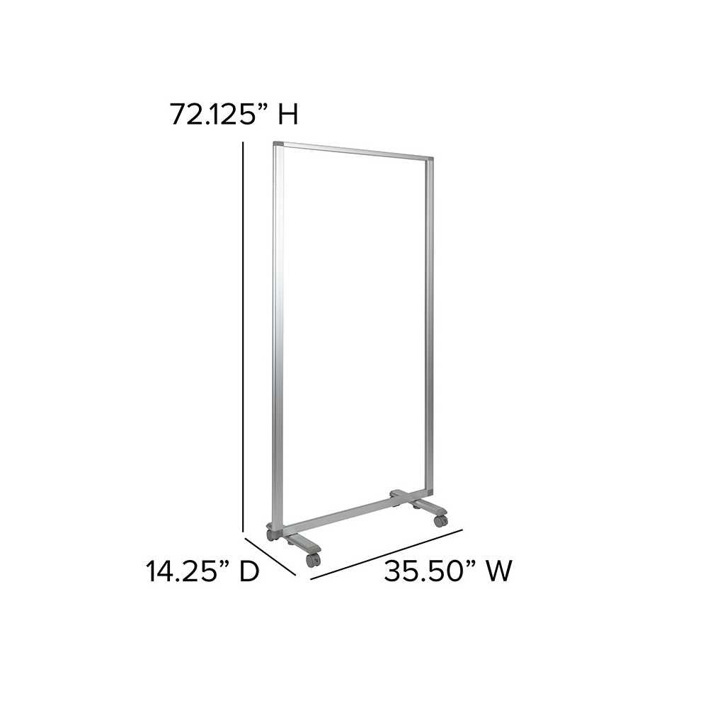 Transparent Acrylic Mobile Partition with Lockable Casters, 72"H x 36"L