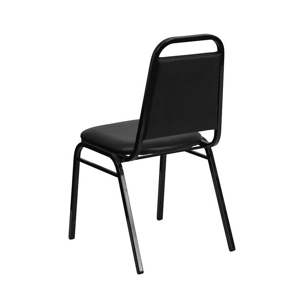 Trapezoidal Back Stacking Banquet Chair in Black Vinyl - Black Frame