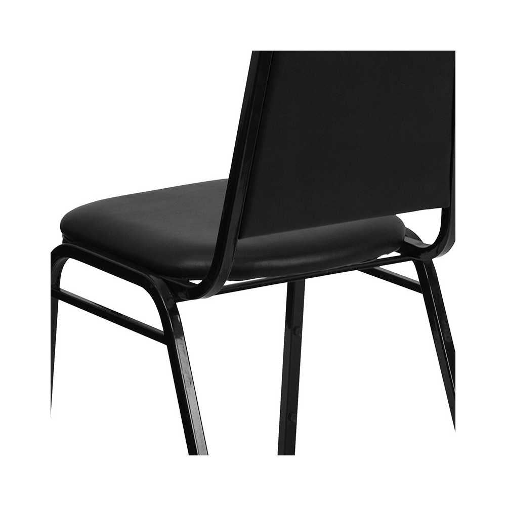 Trapezoidal Back Stacking Banquet Chair in Black Vinyl - Black Frame