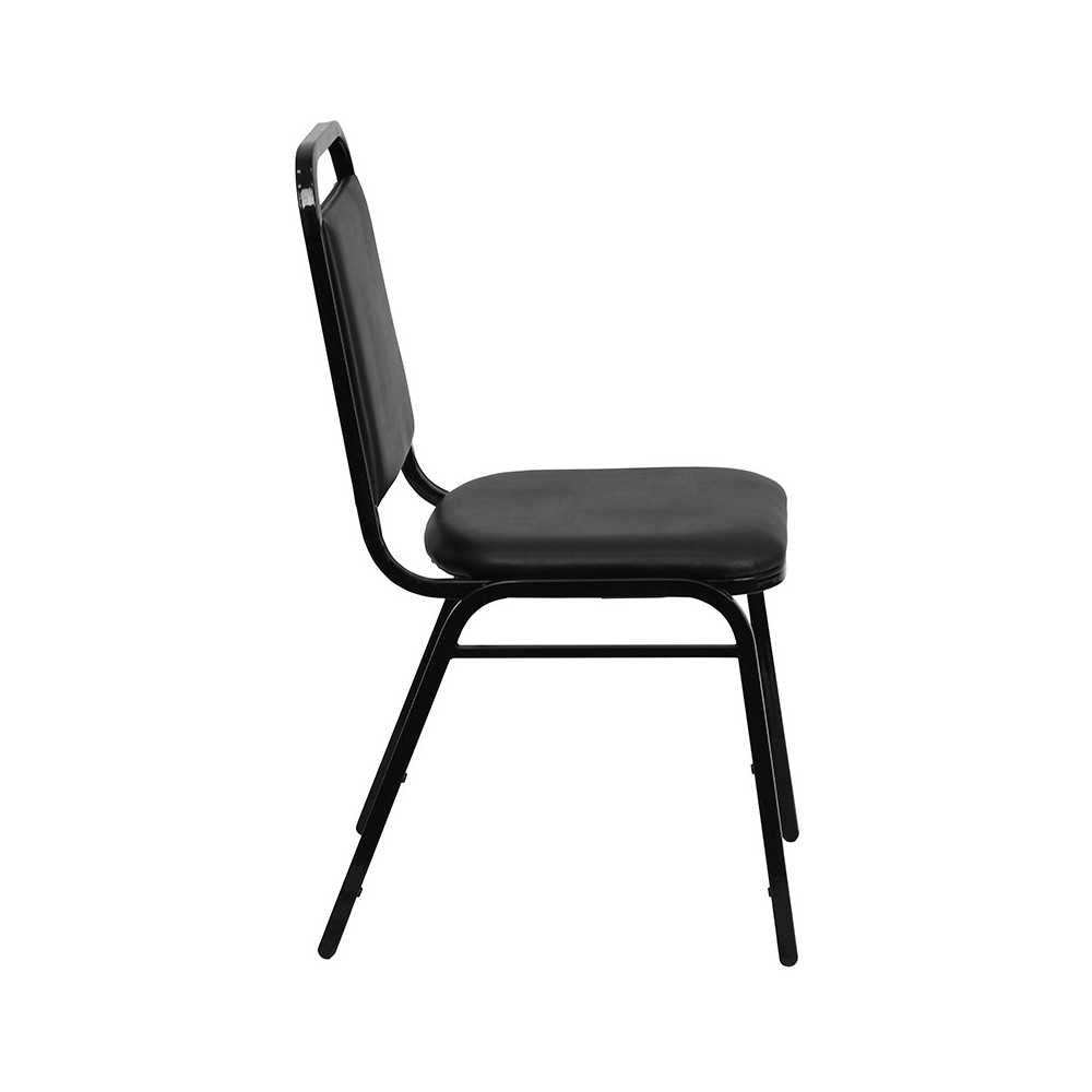 Trapezoidal Back Stacking Banquet Chair in Black Vinyl - Black Frame