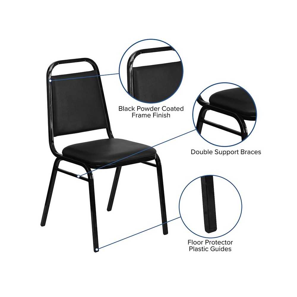 Trapezoidal Back Stacking Banquet Chair in Black Vinyl - Black Frame
