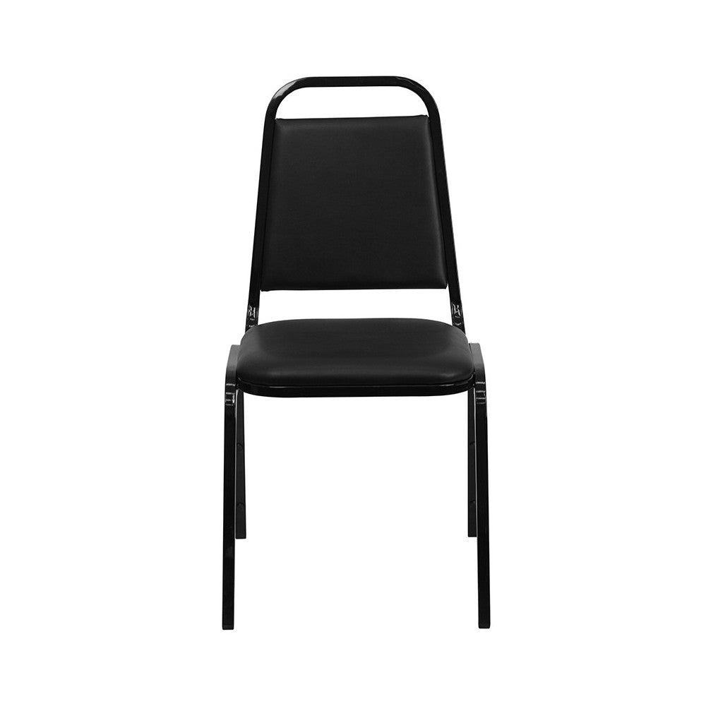 Trapezoidal Back Stacking Banquet Chair in Black Vinyl - Black Frame