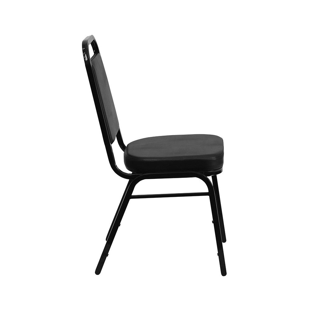 Trapezoidal Back Stacking Banquet Chair in Black Vinyl - Black Frame